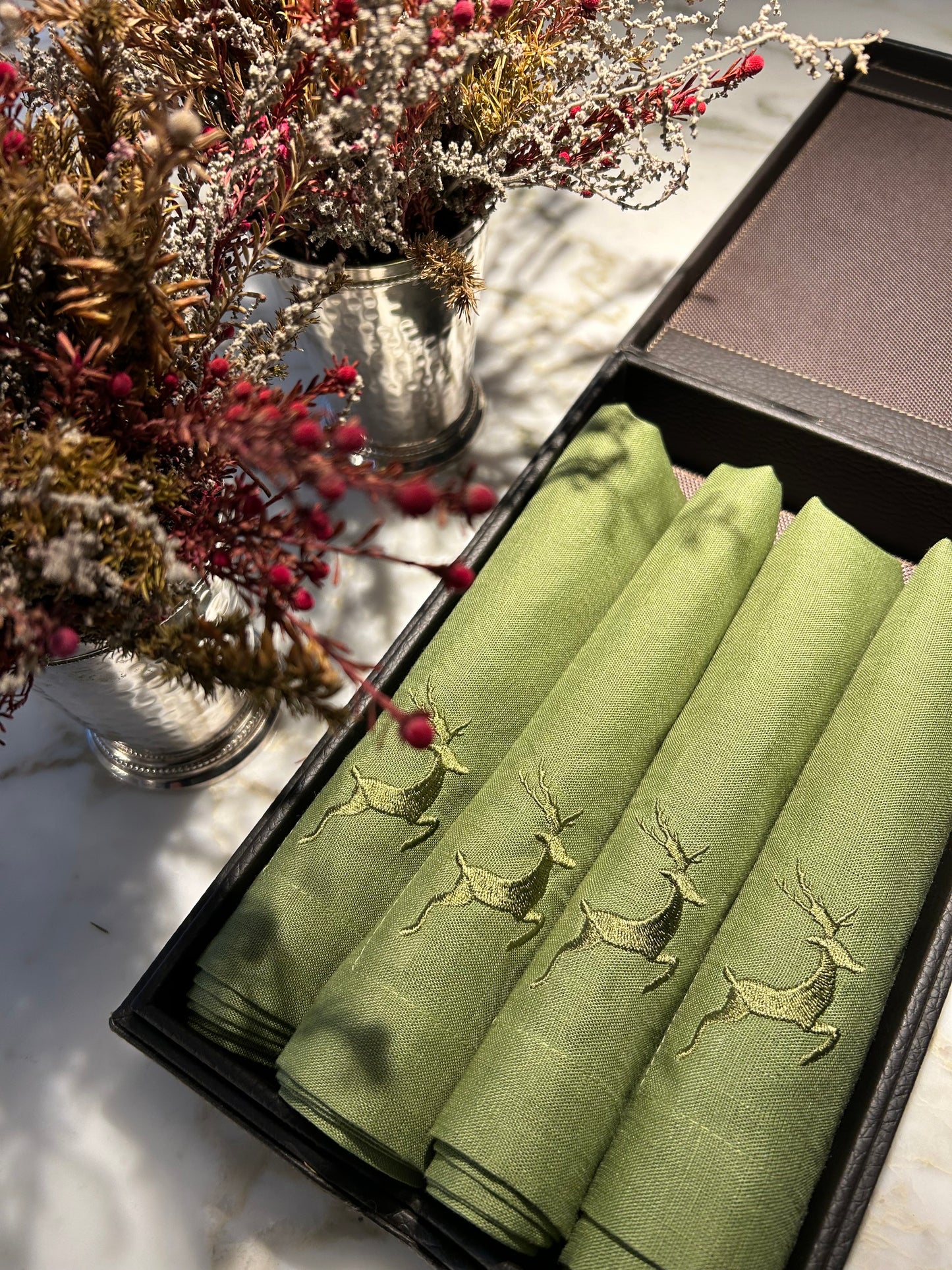 Pack Green:  4 guardanapos em linho + saco presente